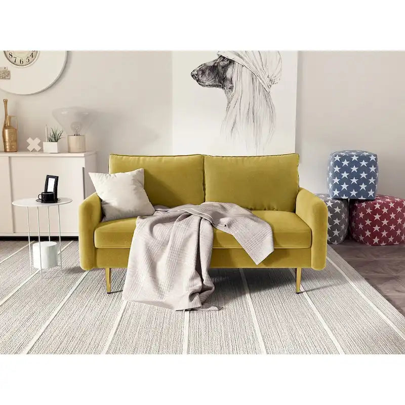 Velvet Square-Arm Loveseat with Round Metal Legs