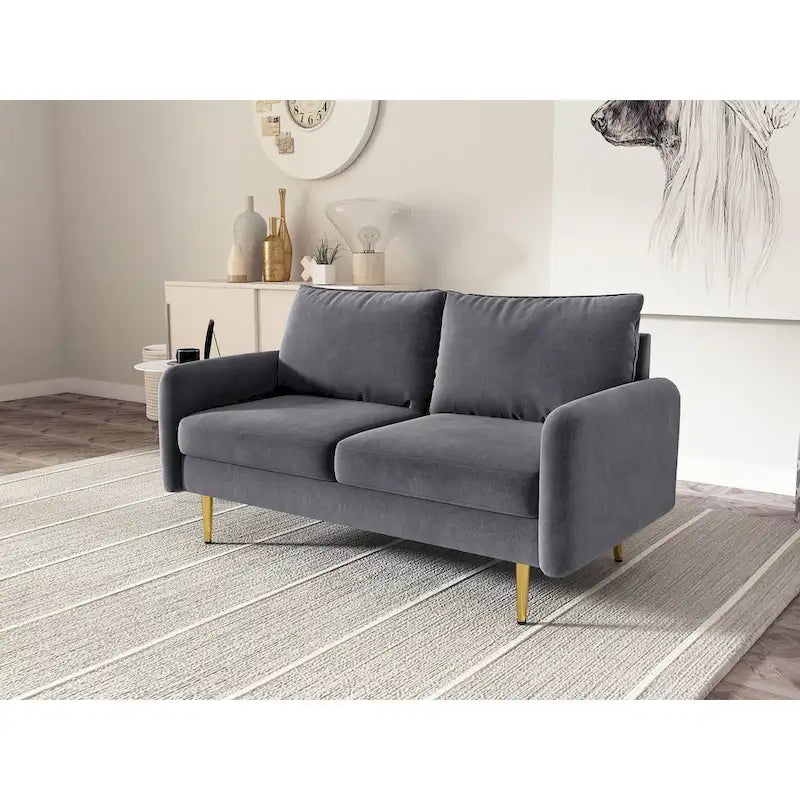 Velvet Square-Arm Loveseat with Round Metal Legs