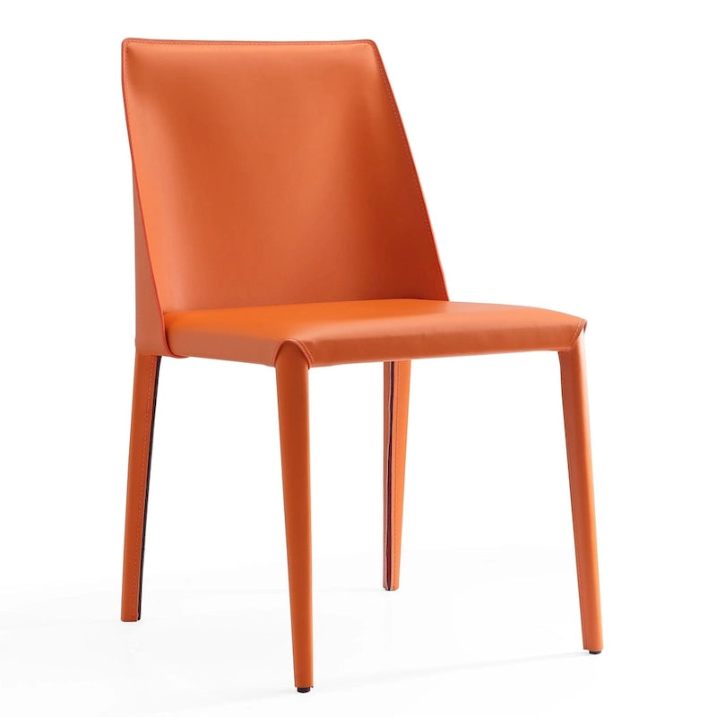 Contemporary Leather Dining Chairs with Metal Frame (Set of 2)