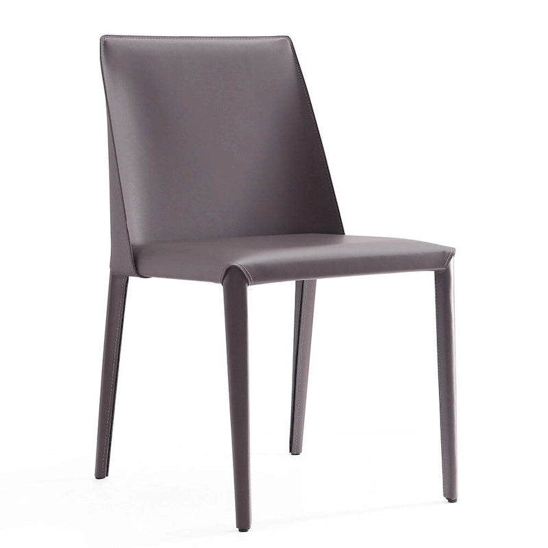 Contemporary Leather Dining Chairs with Metal Frame (Set of 2)