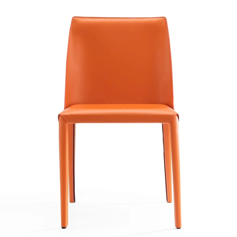 Contemporary Leather Dining Chairs with Metal Frame (Set of 2)
