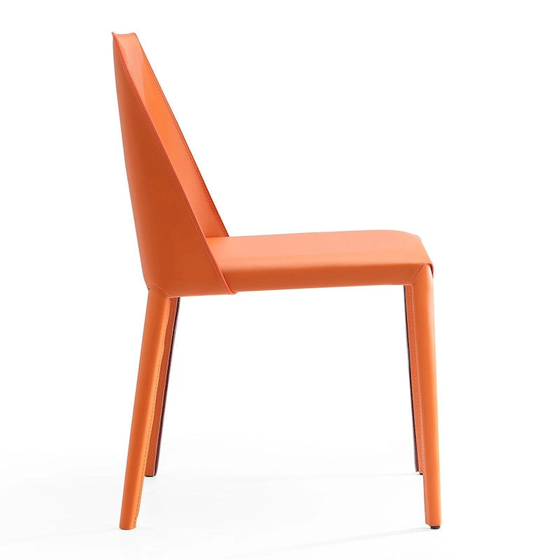 Contemporary Leather Dining Chairs with Metal Frame (Set of 2)