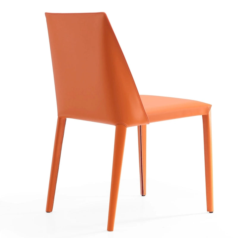 Contemporary Leather Dining Chairs with Metal Frame (Set of 2)