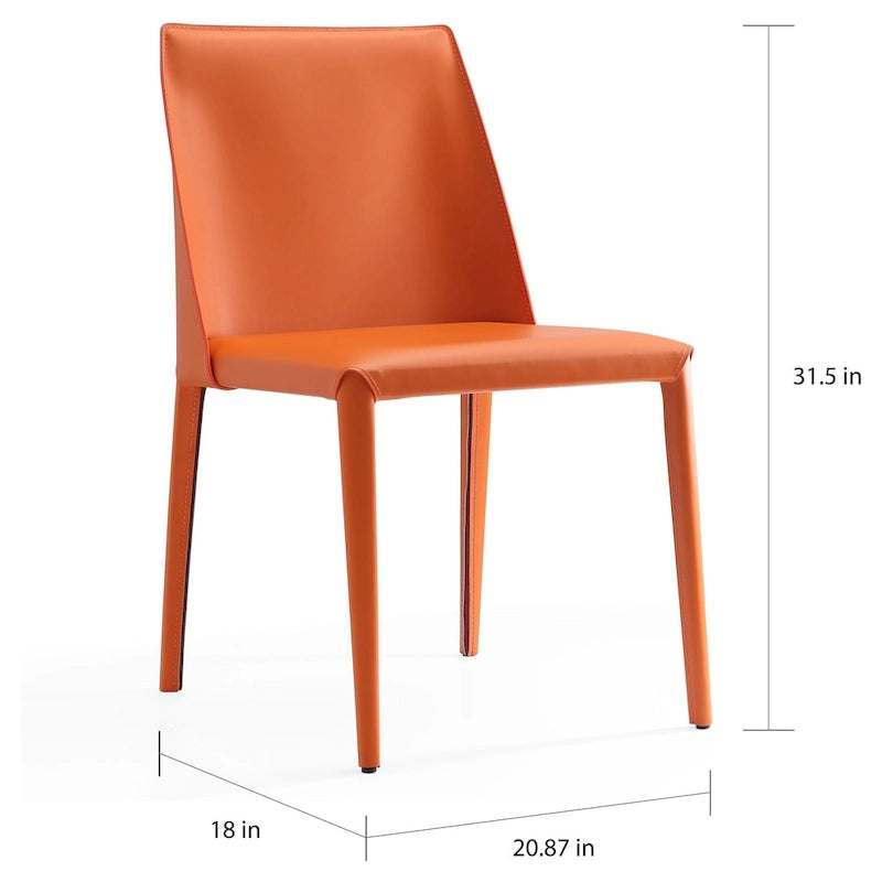 Contemporary Leather Dining Chairs with Metal Frame (Set of 2)