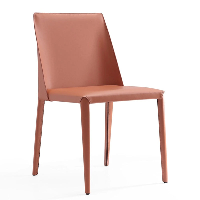 Contemporary Leather Dining Chairs with Metal Frame (Set of 2)