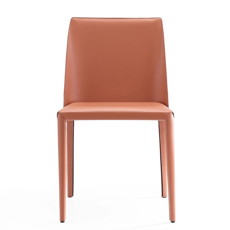Contemporary Leather Dining Chairs with Metal Frame (Set of 2)