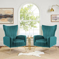 Set of 2 Velvet Wingback Accent Chairs with Gold Metal Legs