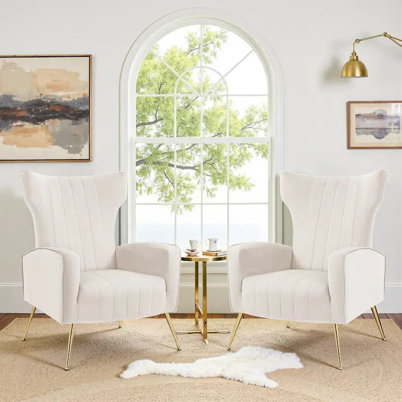 Set of 2 Velvet Wingback Accent Chairs with Gold Metal Legs