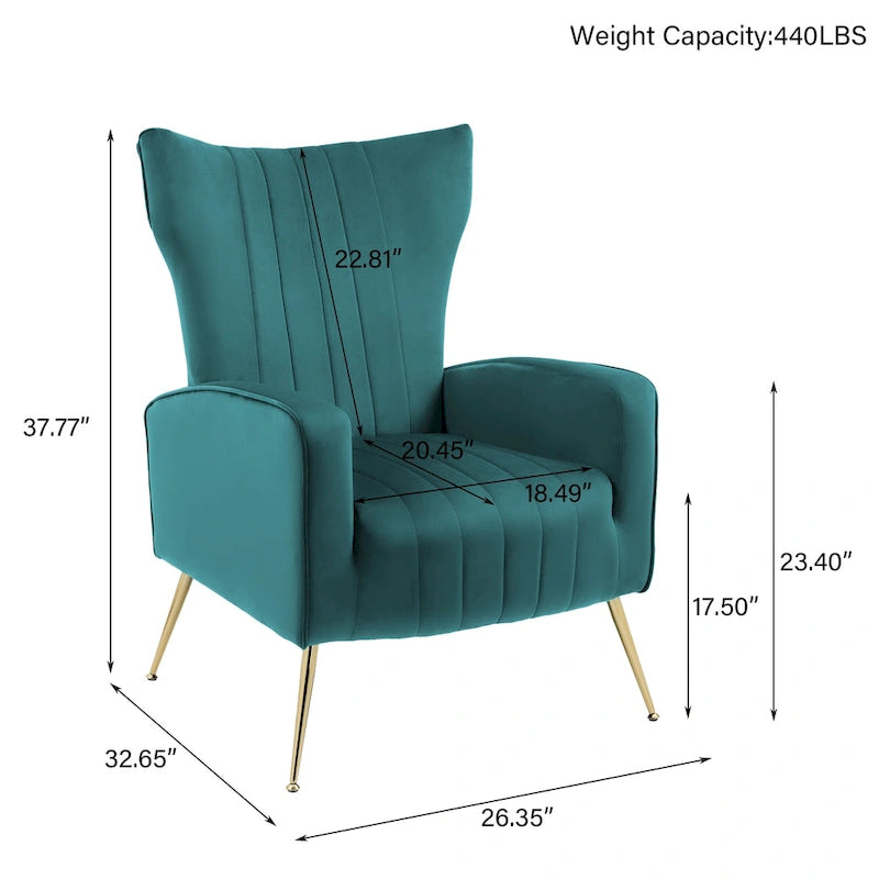 Set of 2 Velvet Wingback Accent Chairs with Gold Metal Legs