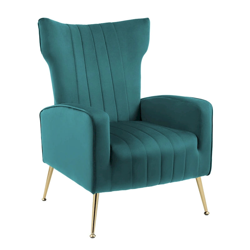 Set of 2 Velvet Wingback Accent Chairs with Gold Metal Legs
