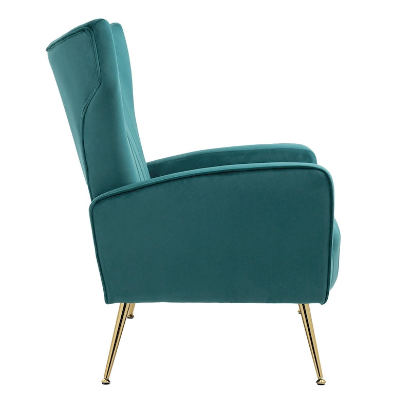 Set of 2 Velvet Wingback Accent Chairs with Gold Metal Legs