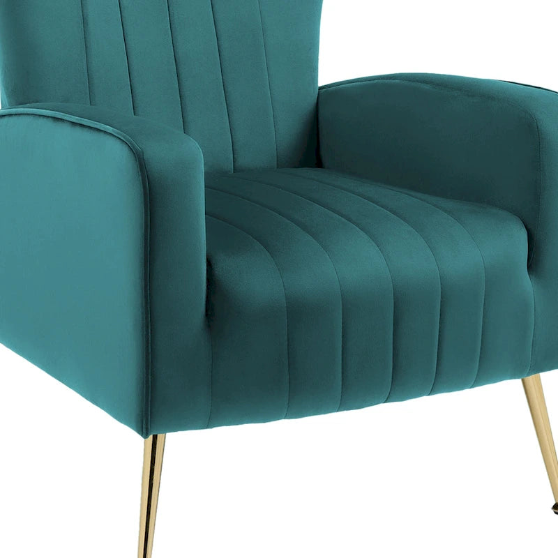 Set of 2 Velvet Wingback Accent Chairs with Gold Metal Legs