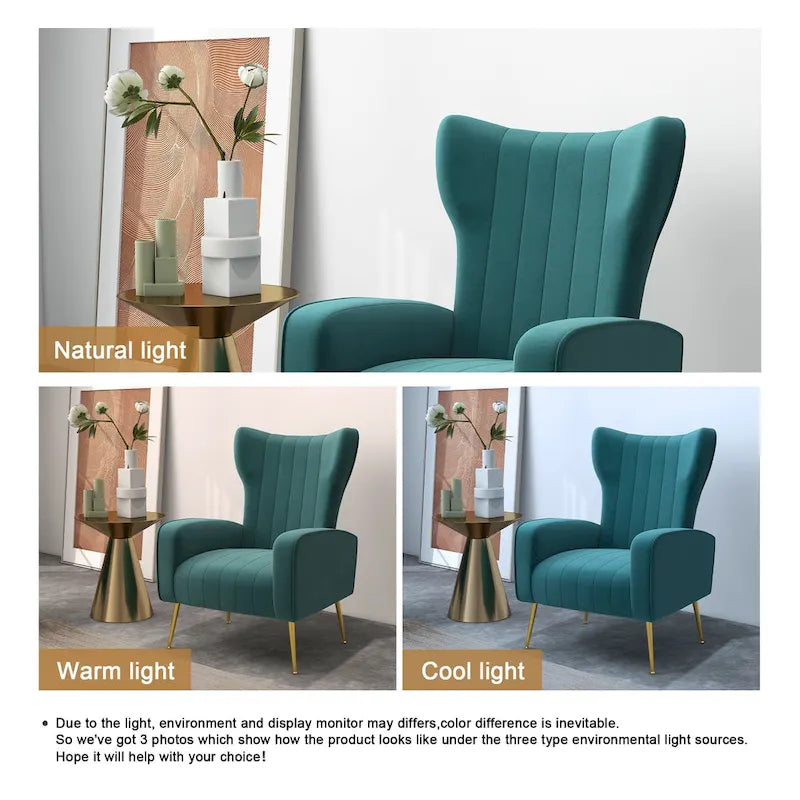 Set of 2 Velvet Wingback Accent Chairs with Gold Metal Legs