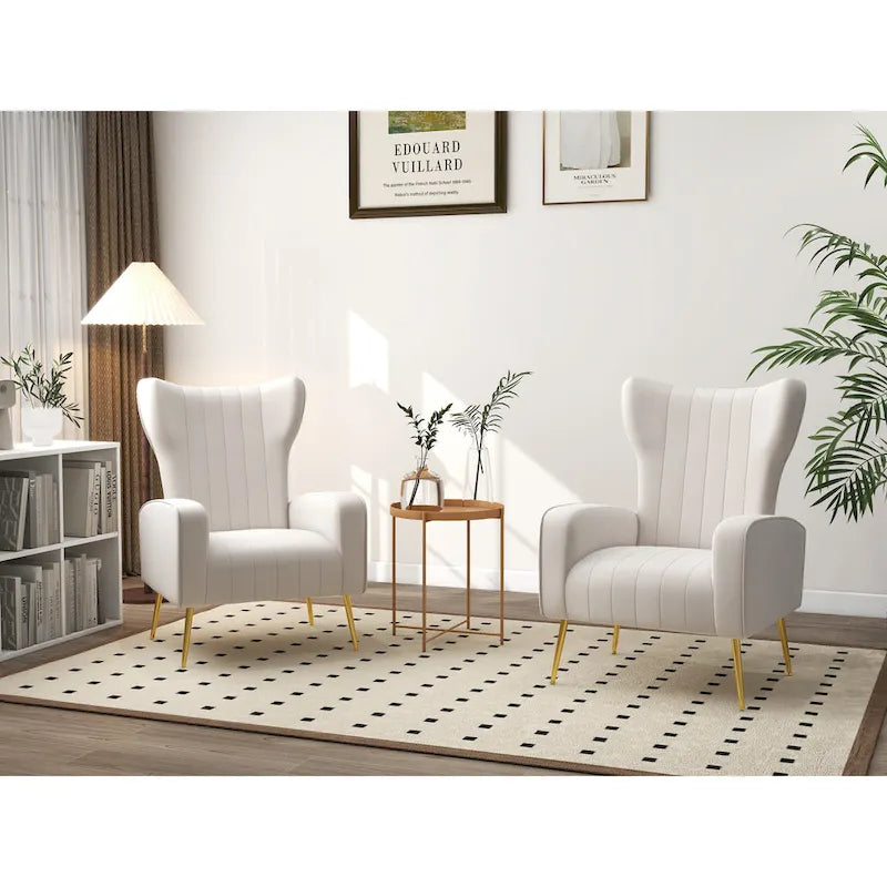 Set of 2 Velvet Wingback Accent Chairs with Gold Metal Legs