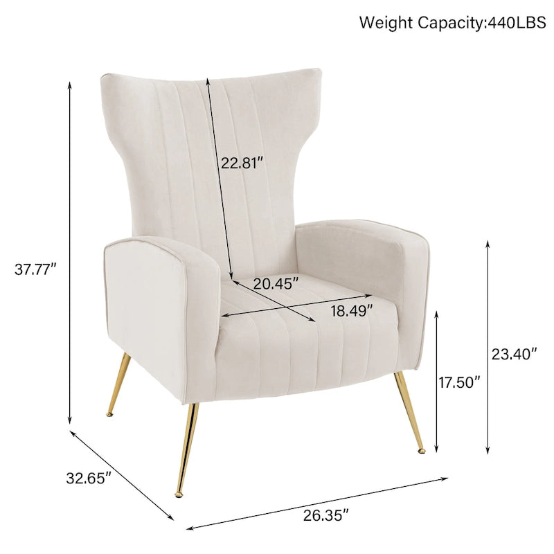 Set of 2 Velvet Wingback Accent Chairs with Gold Metal Legs