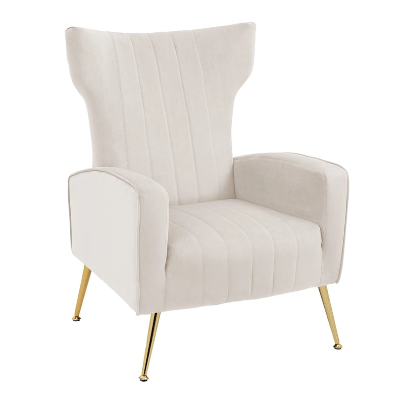Set of 2 Velvet Wingback Accent Chairs with Gold Metal Legs