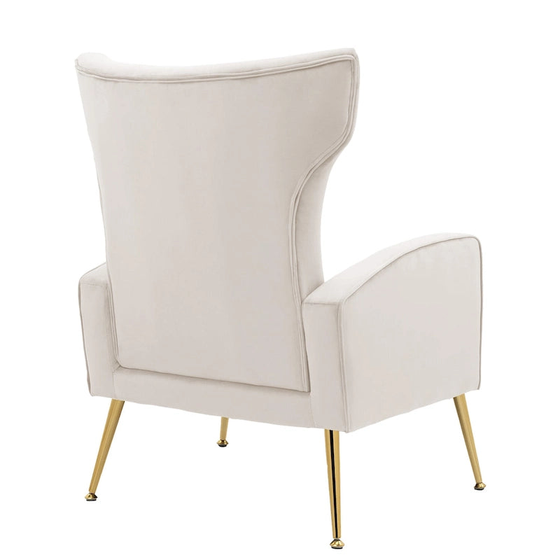 Set of 2 Velvet Wingback Accent Chairs with Gold Metal Legs