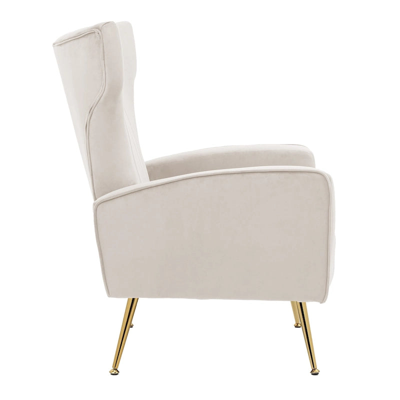 Set of 2 Velvet Wingback Accent Chairs with Gold Metal Legs