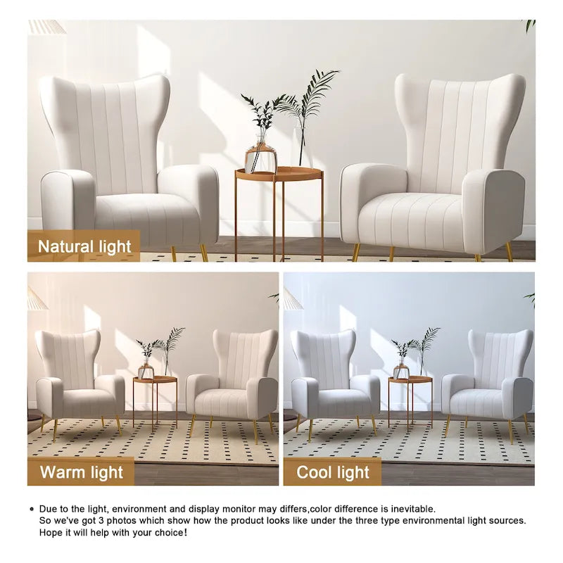Set of 2 Velvet Wingback Accent Chairs with Gold Metal Legs