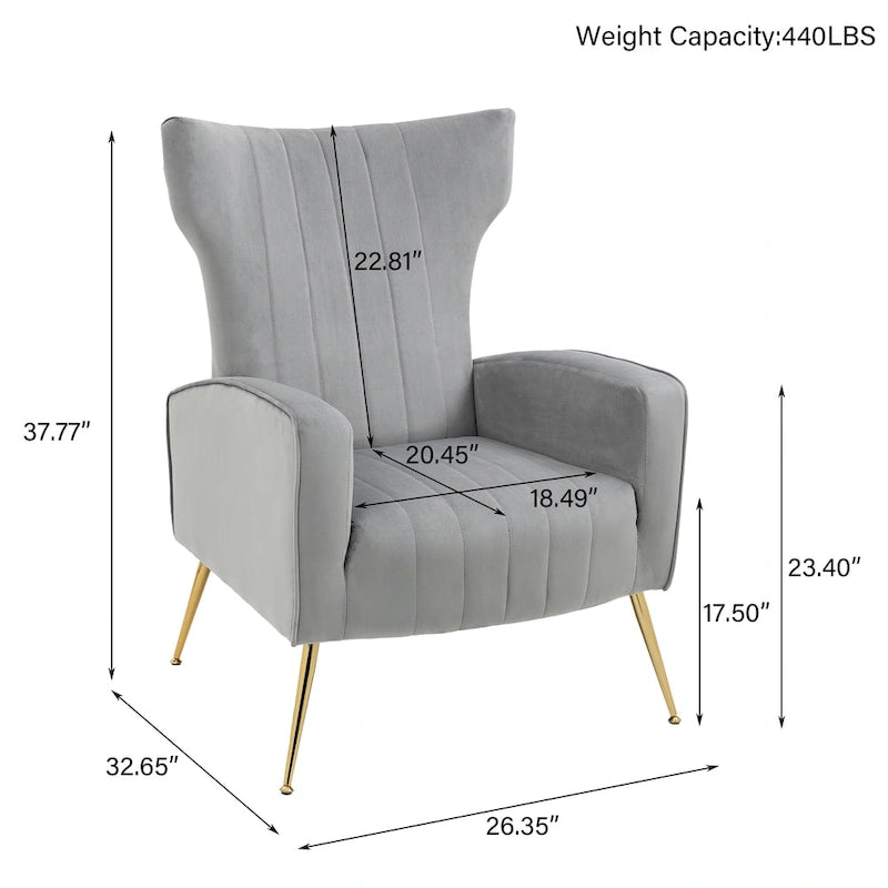 Set of 2 Velvet Wingback Accent Chairs with Gold Metal Legs