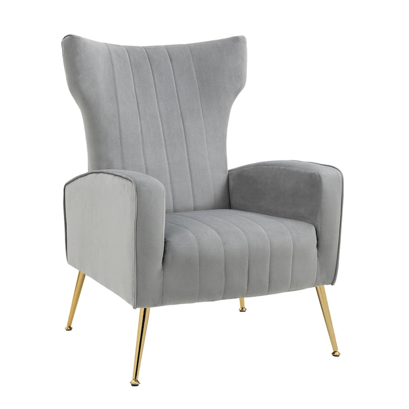 Set of 2 Velvet Wingback Accent Chairs with Gold Metal Legs
