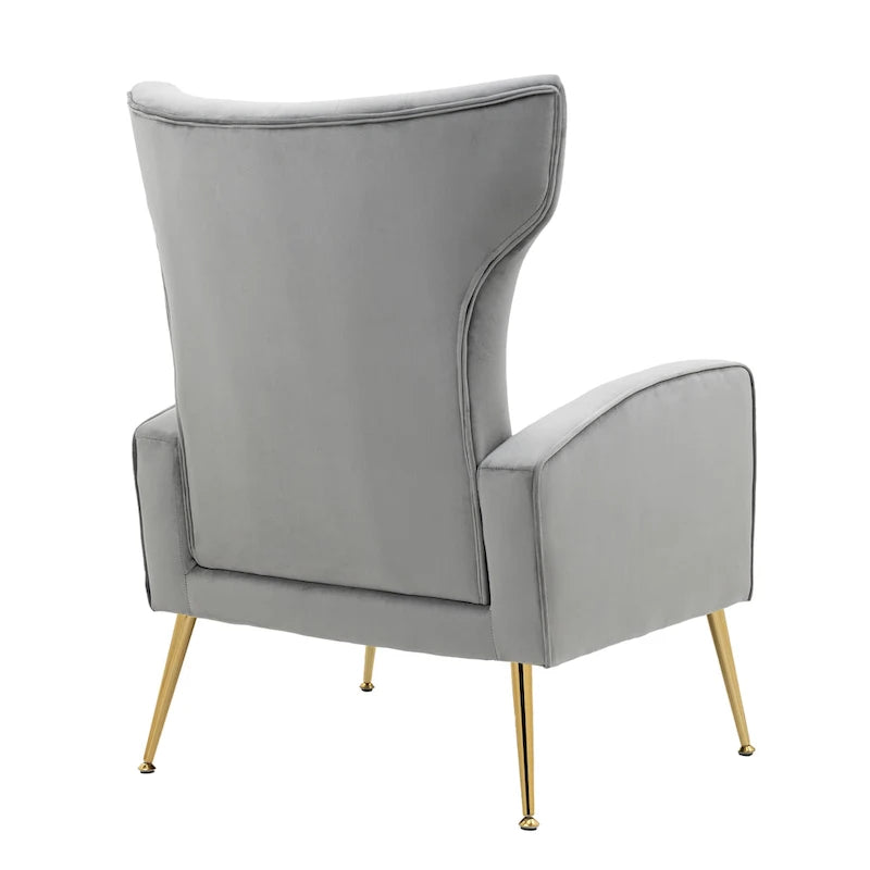 Set of 2 Velvet Wingback Accent Chairs with Gold Metal Legs