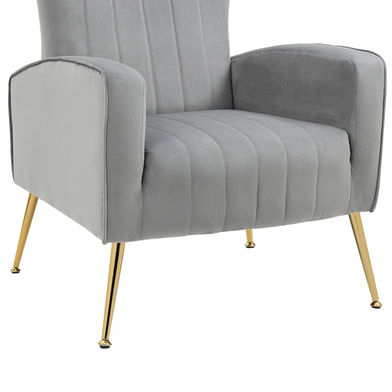 Set of 2 Velvet Wingback Accent Chairs with Gold Metal Legs