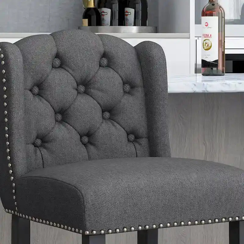 Upholstered Wingback Bar Stools with Wood Legs (Set of 2)