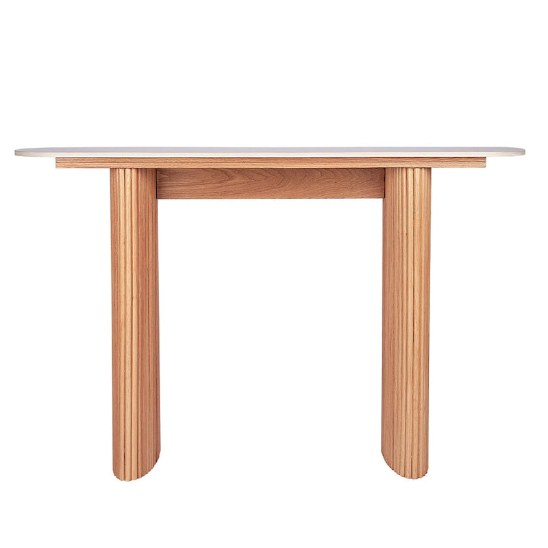 Oval Marble Console Table with Fluted Wood Base