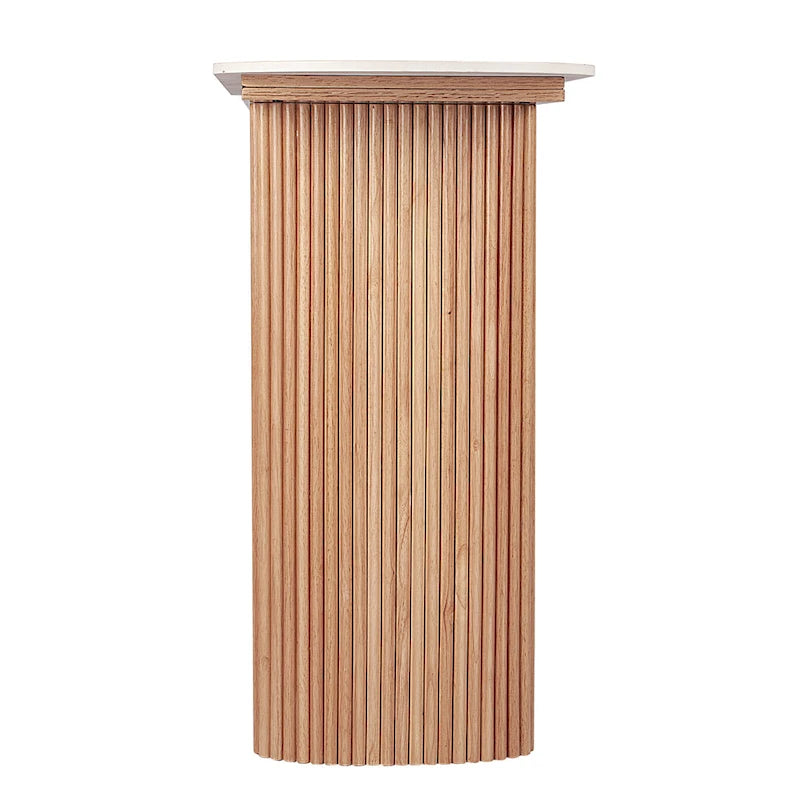 Oval Marble Console Table with Fluted Wood Base