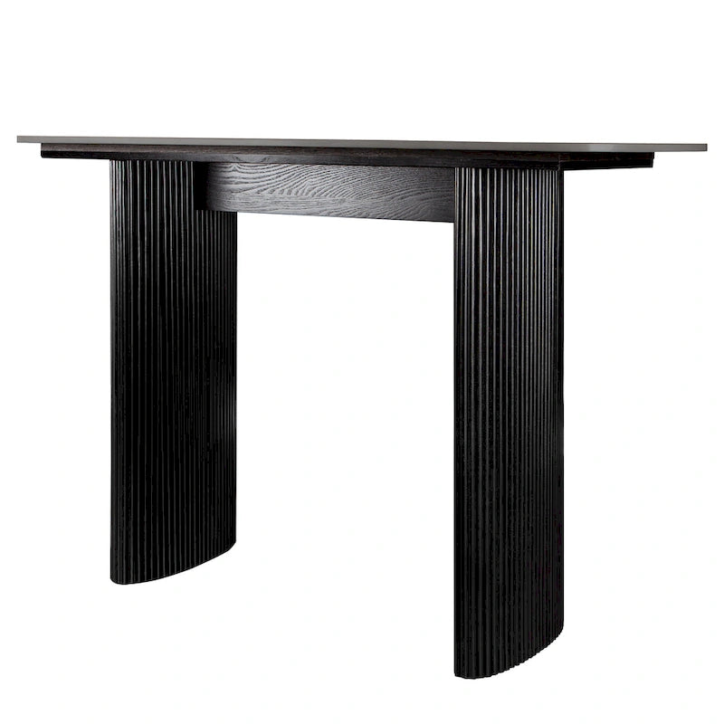 Oval Marble Console Table with Fluted Wood Base