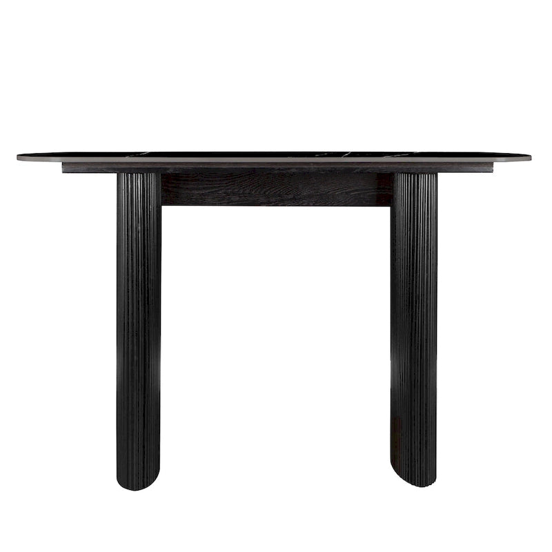 Oval Marble Console Table with Fluted Wood Base