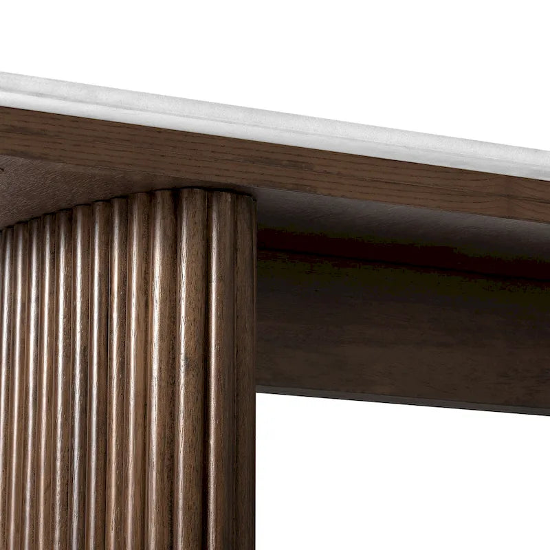 Oval Marble Console Table with Fluted Wood Base