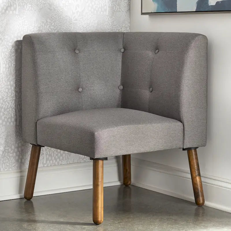 Mid-Century Fabric Corner Accent Chair with Wood Legs