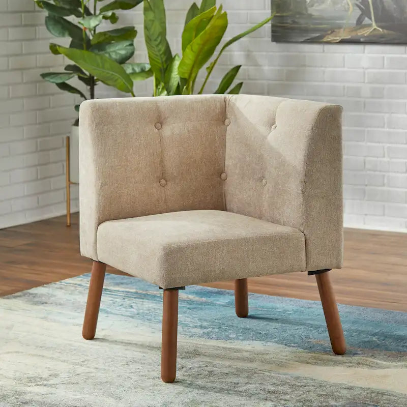 Mid-Century Fabric Corner Accent Chair with Wood Legs