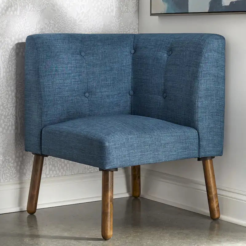 Mid-Century Fabric Corner Accent Chair with Wood Legs