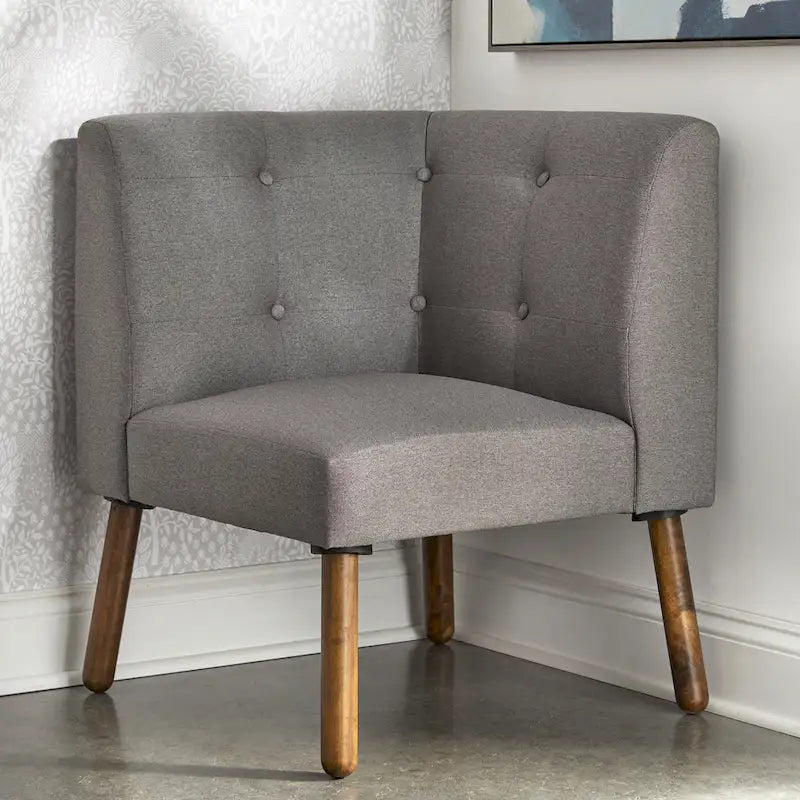 Mid-Century Fabric Corner Accent Chair with Wood Legs