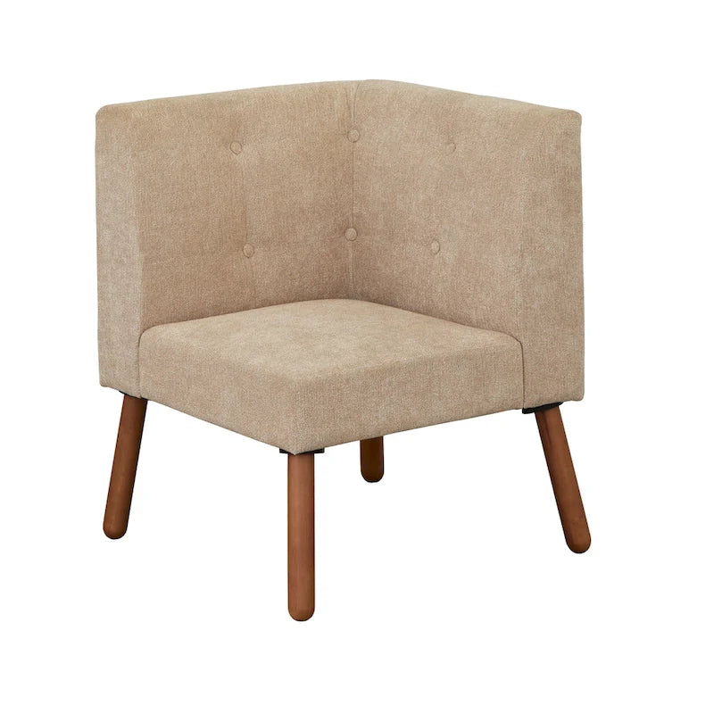 Mid-Century Fabric Corner Accent Chair with Wood Legs