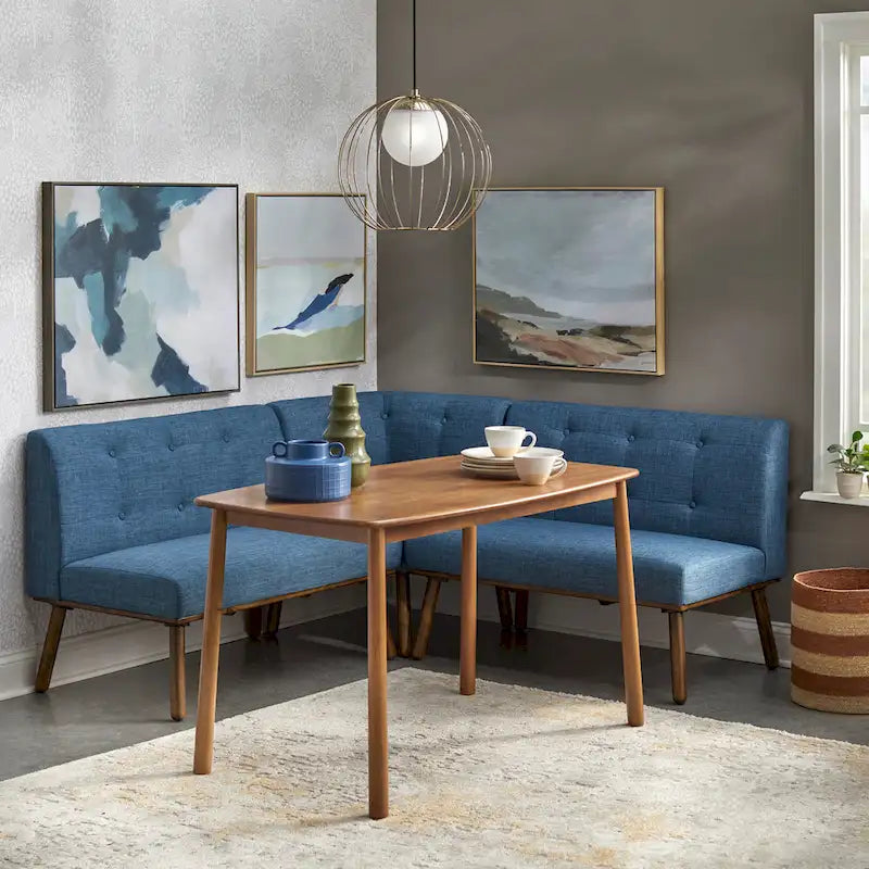 Mid-Century Fabric Corner Accent Chair with Wood Legs