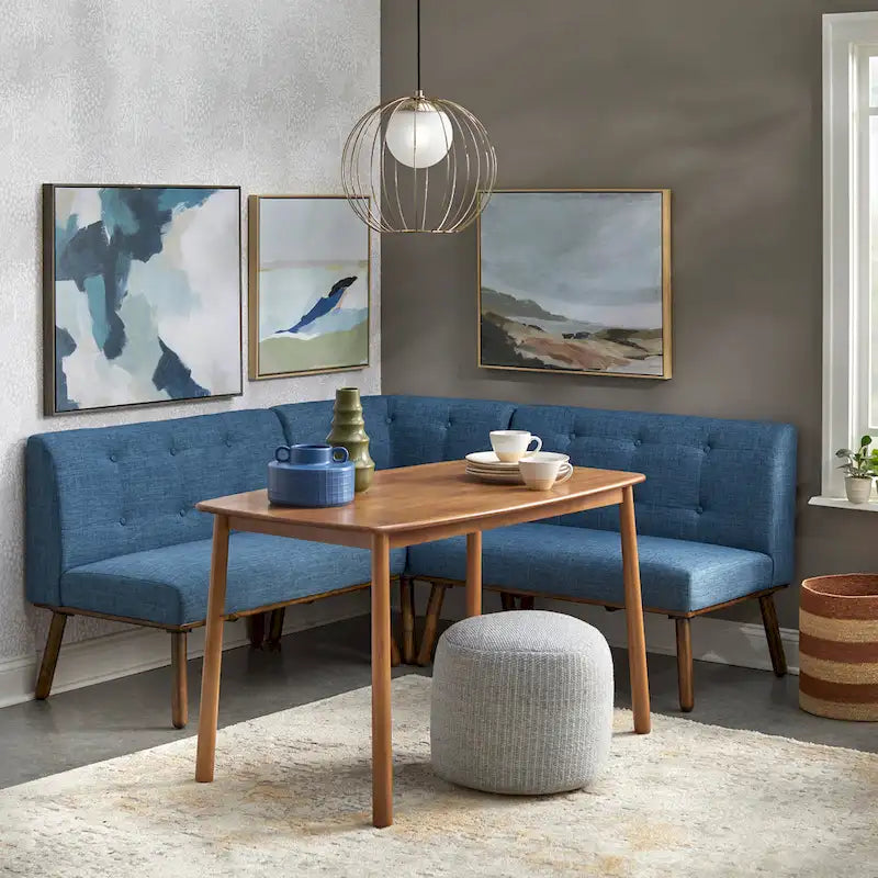 Mid-Century Fabric Corner Accent Chair with Wood Legs