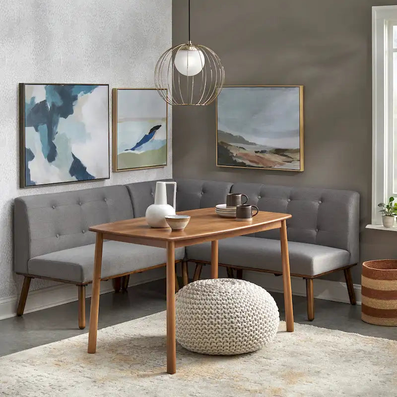 Mid-Century Fabric Corner Accent Chair with Wood Legs