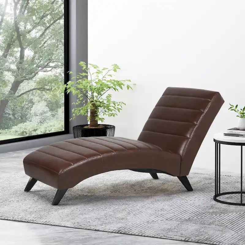Indoor Faux Leather Channel-Stitched Chaise Lounge