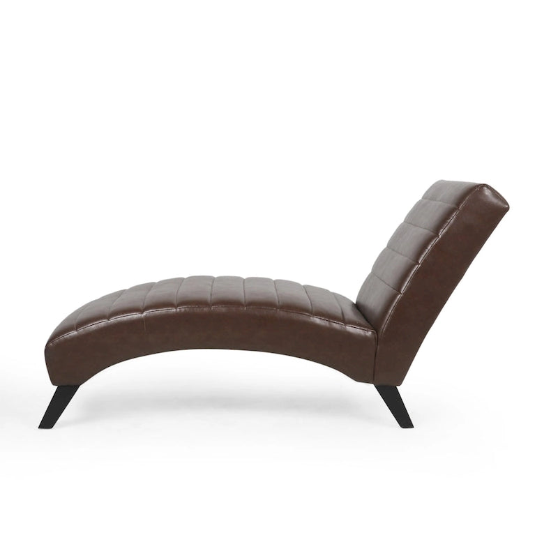 Indoor Faux Leather Channel-Stitched Chaise Lounge