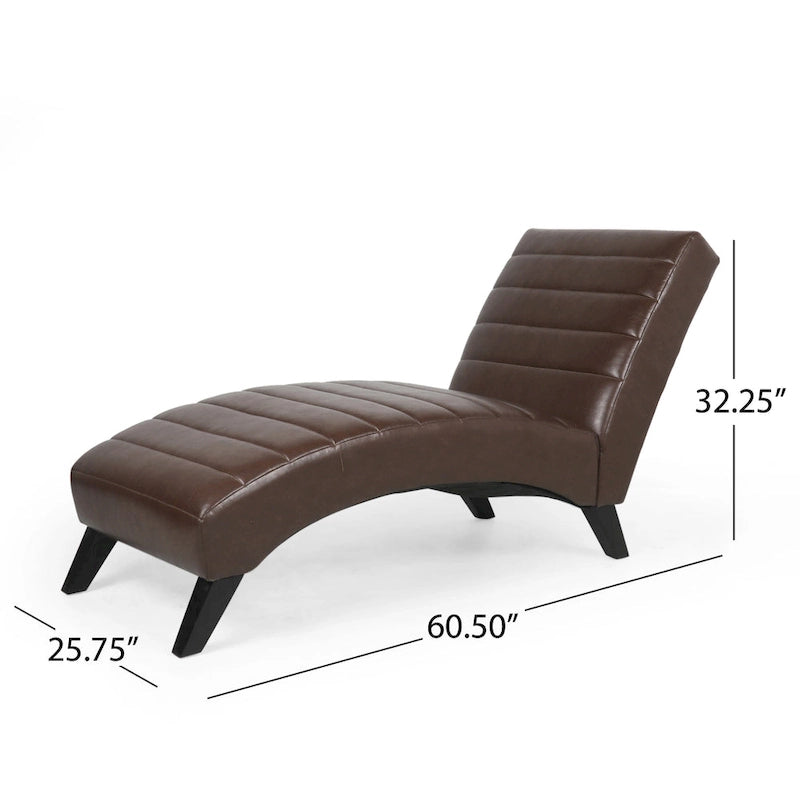 Indoor Faux Leather Channel-Stitched Chaise Lounge