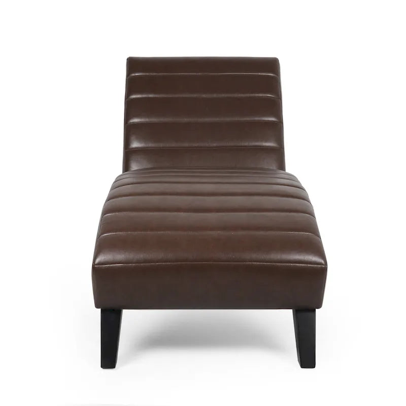 Indoor Faux Leather Channel-Stitched Chaise Lounge