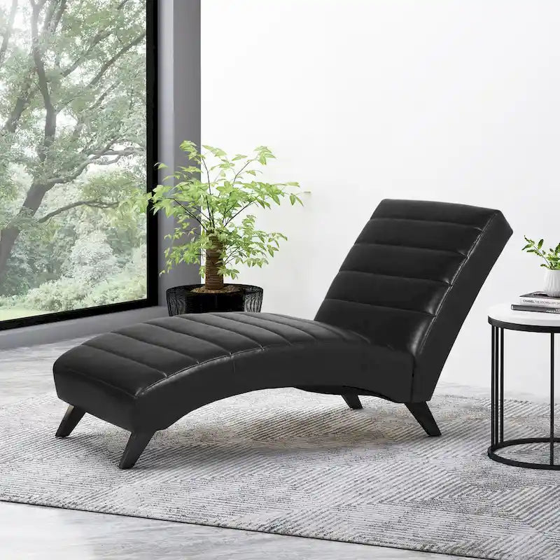 Indoor Faux Leather Channel-Stitched Chaise Lounge
