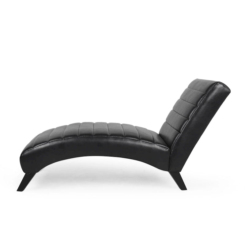 Indoor Faux Leather Channel-Stitched Chaise Lounge