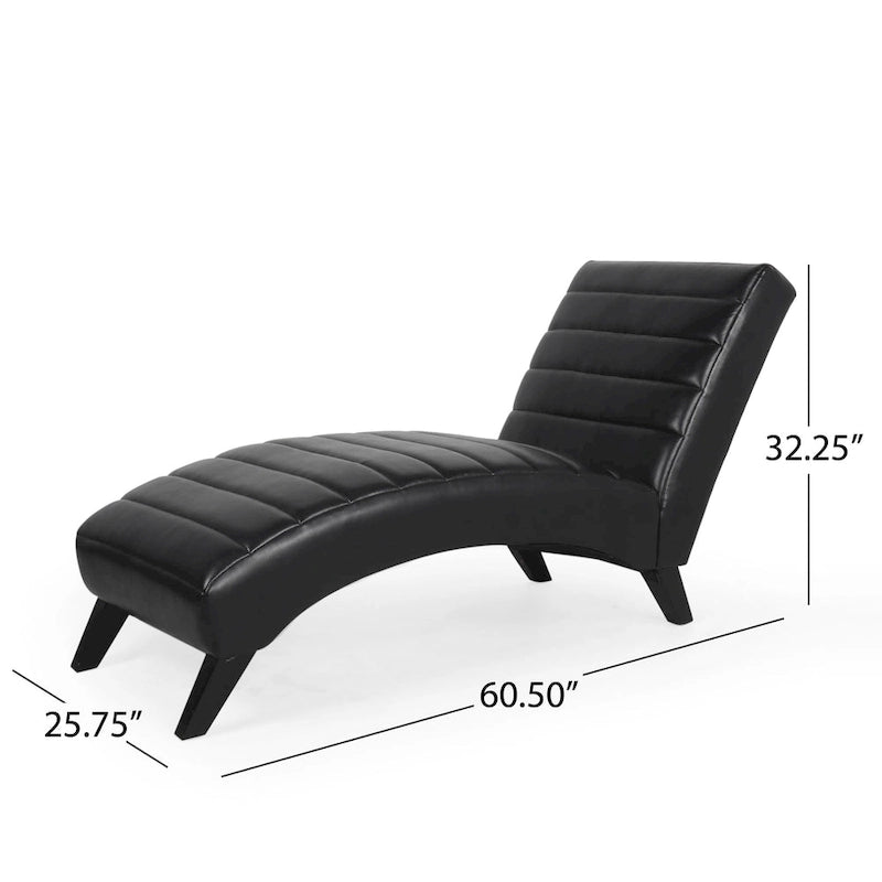 Indoor Faux Leather Channel-Stitched Chaise Lounge