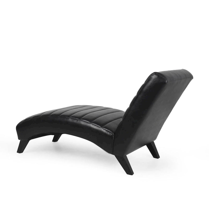 Indoor Faux Leather Channel-Stitched Chaise Lounge