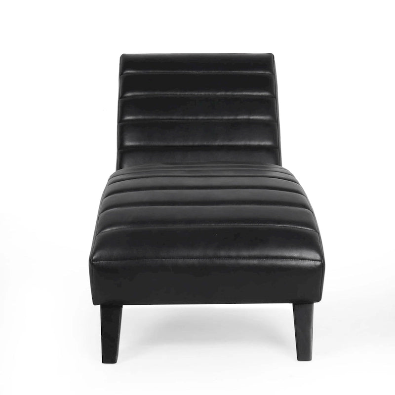 Indoor Faux Leather Channel-Stitched Chaise Lounge
